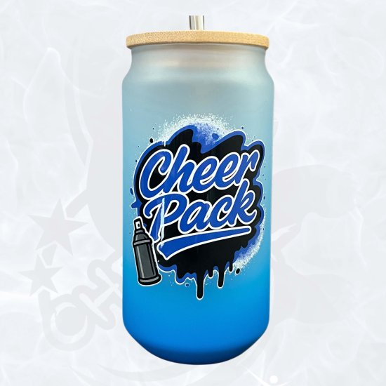 Glas 18oz transulent blau - Cheer Pack Design Graffiti